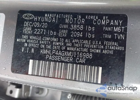 2021 Hyundai Elantra Limited z USA, uszkodzony, nr VIN KMHLP4AGXMU116988